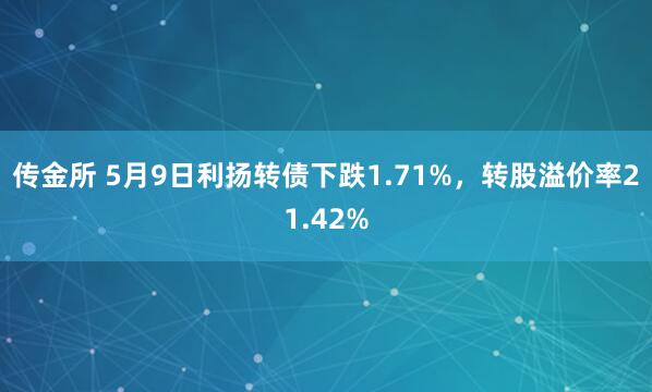 传金所 5月9日利扬转债下跌1.71%，转股溢价率21.42%